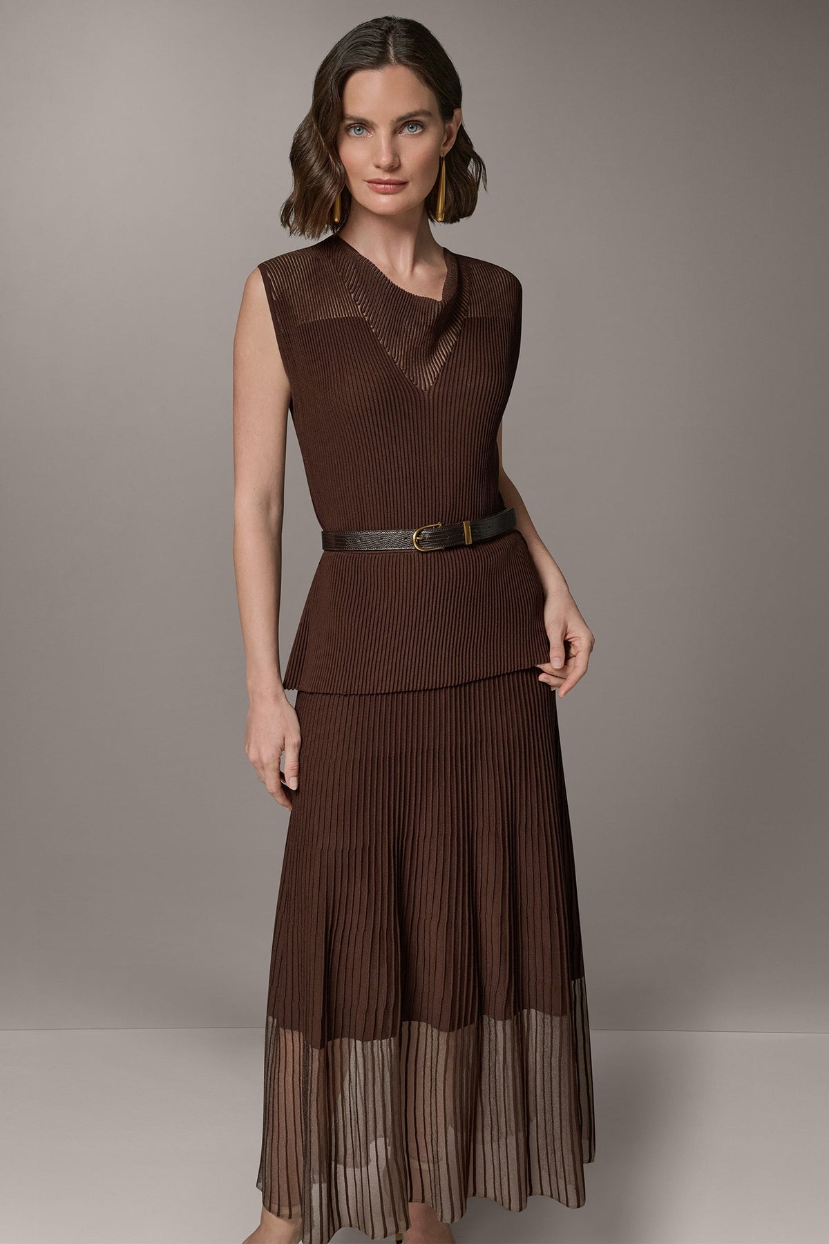 Donna Karan SLEEVELESS COWL NECK MIDI SWEATER DRESS
