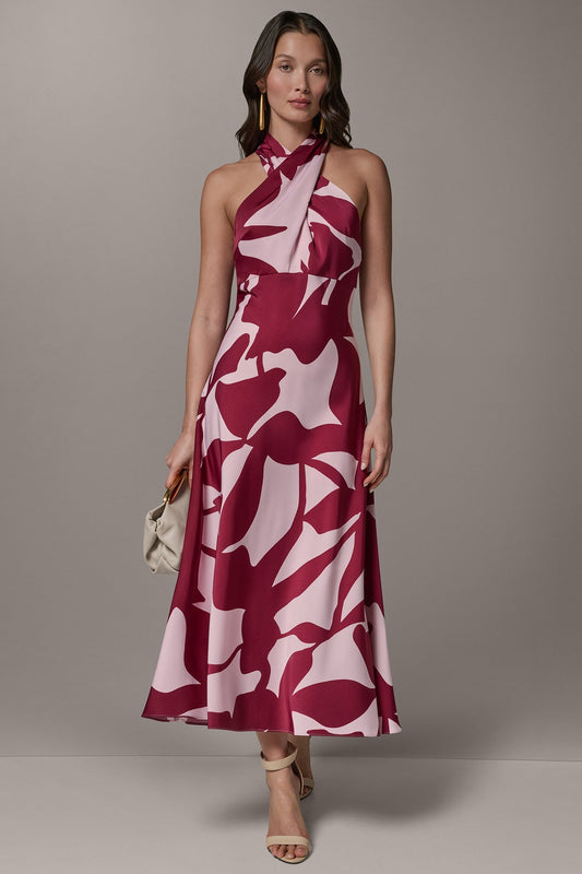 Donna Karan SLEEVELESS HALTER NECK A-LINE DRESS