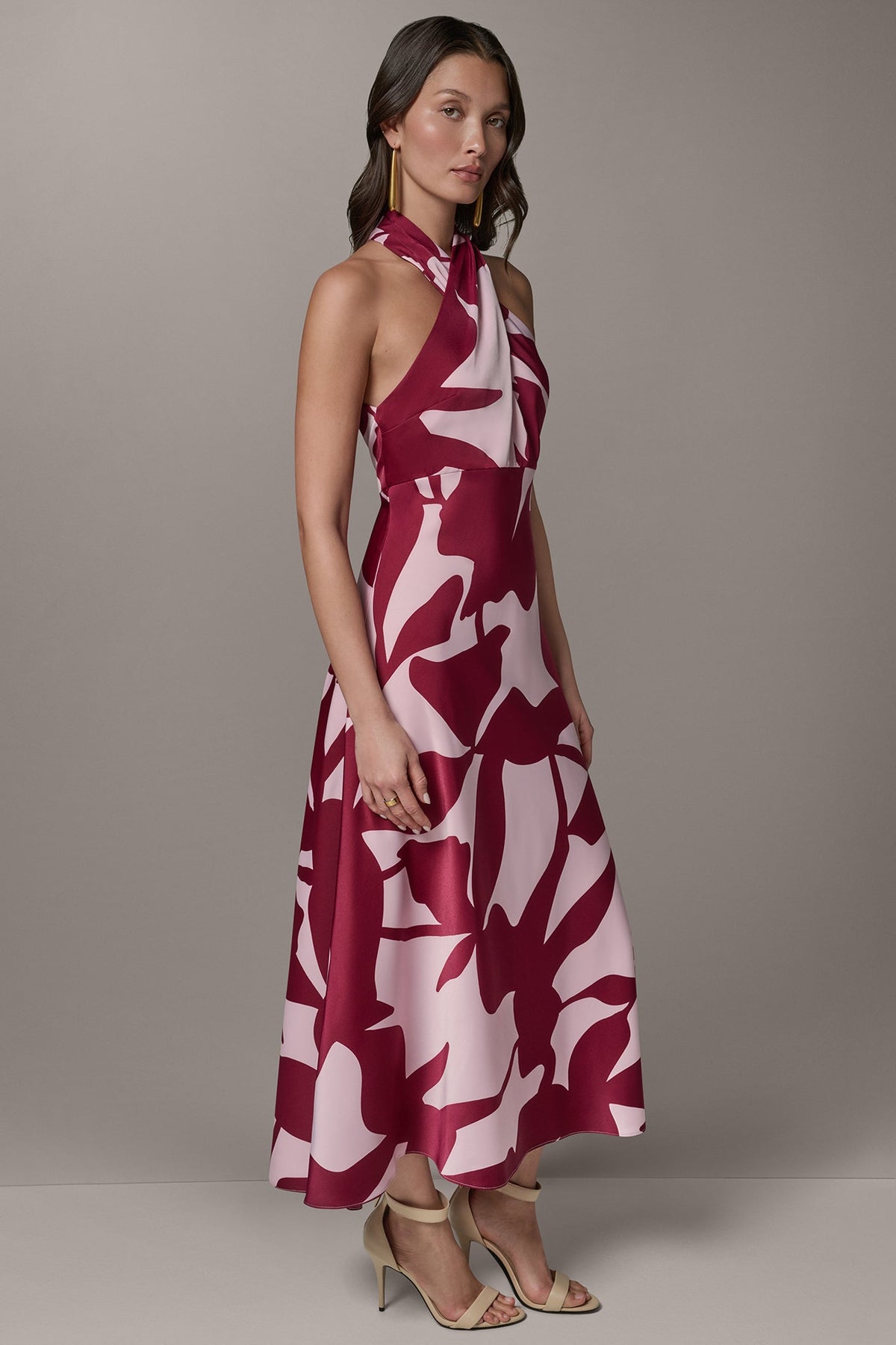 Donna Karan SLEEVELESS HALTER NECK A-LINE DRESS