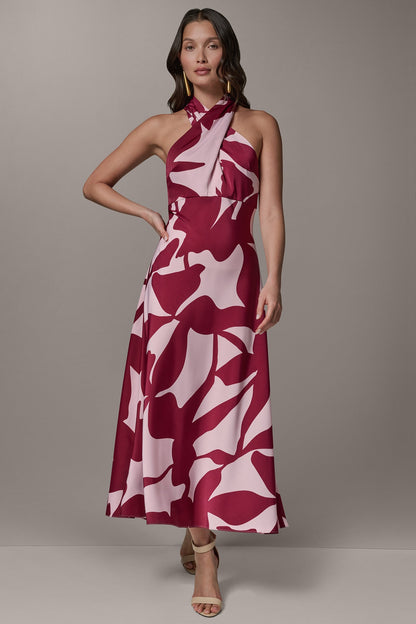 Donna Karan SLEEVELESS HALTER NECK A-LINE DRESS
