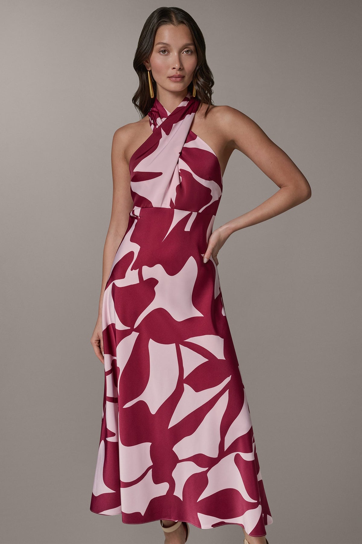 Donna Karan SLEEVELESS HALTER NECK A-LINE DRESS