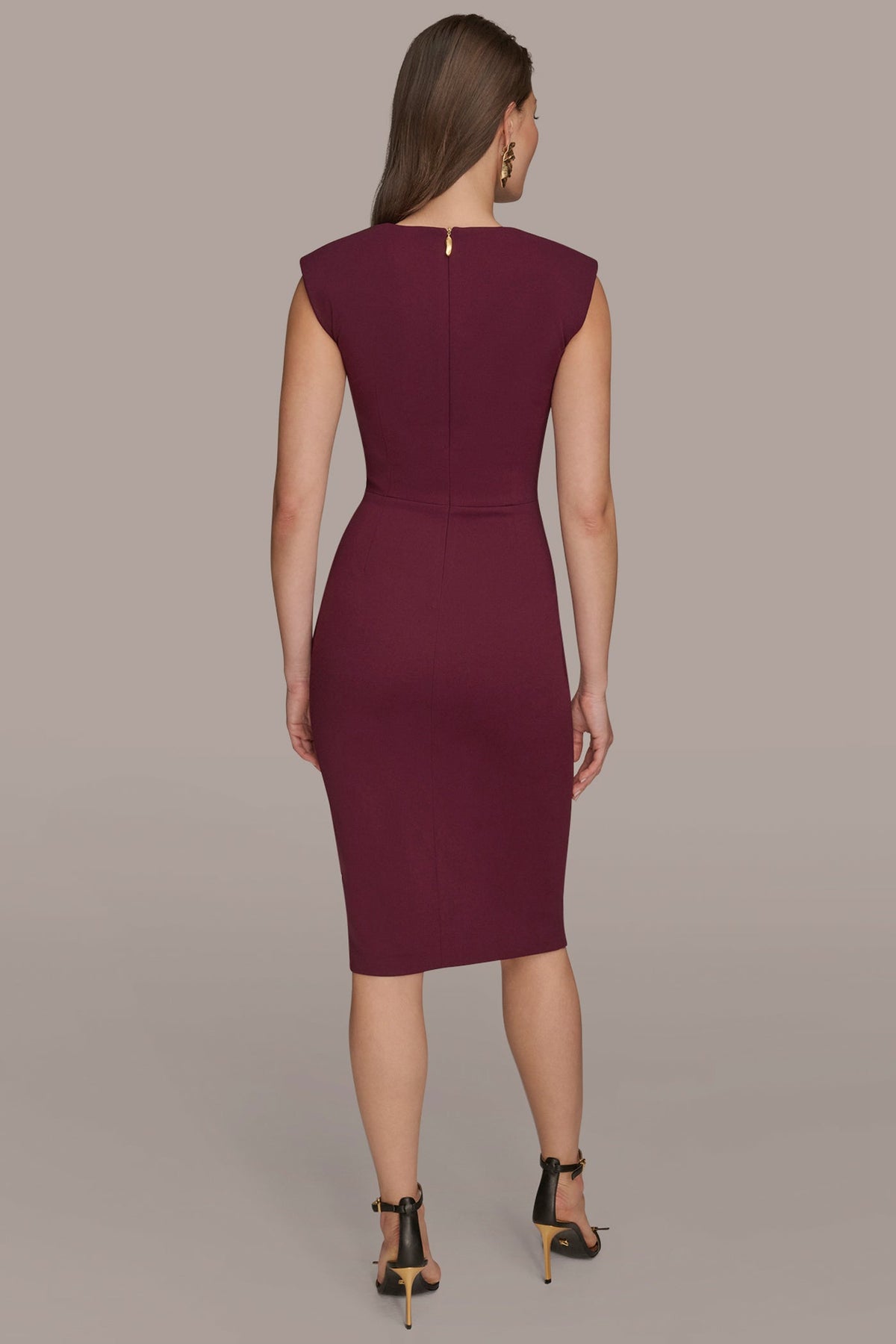Donna Karan SLEEVELESS SPLIT-FRONT MIDI SHEATH DRESS