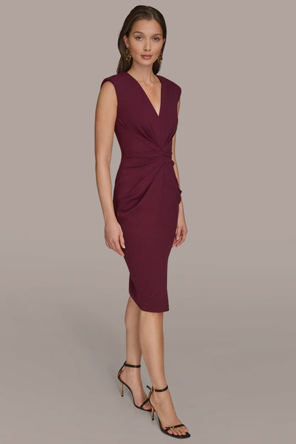 Donna Karan SLEEVELESS SPLIT-FRONT MIDI SHEATH DRESS