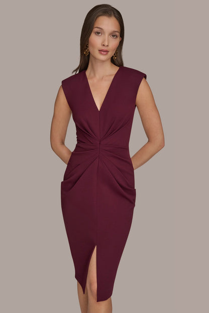 Donna Karan SLEEVELESS SPLIT-FRONT MIDI SHEATH DRESS