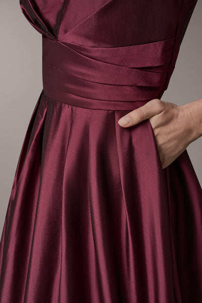 Donna Karan SLEEVELESS V-NECK TAFFETA MIDI COCKTAIL DRESS