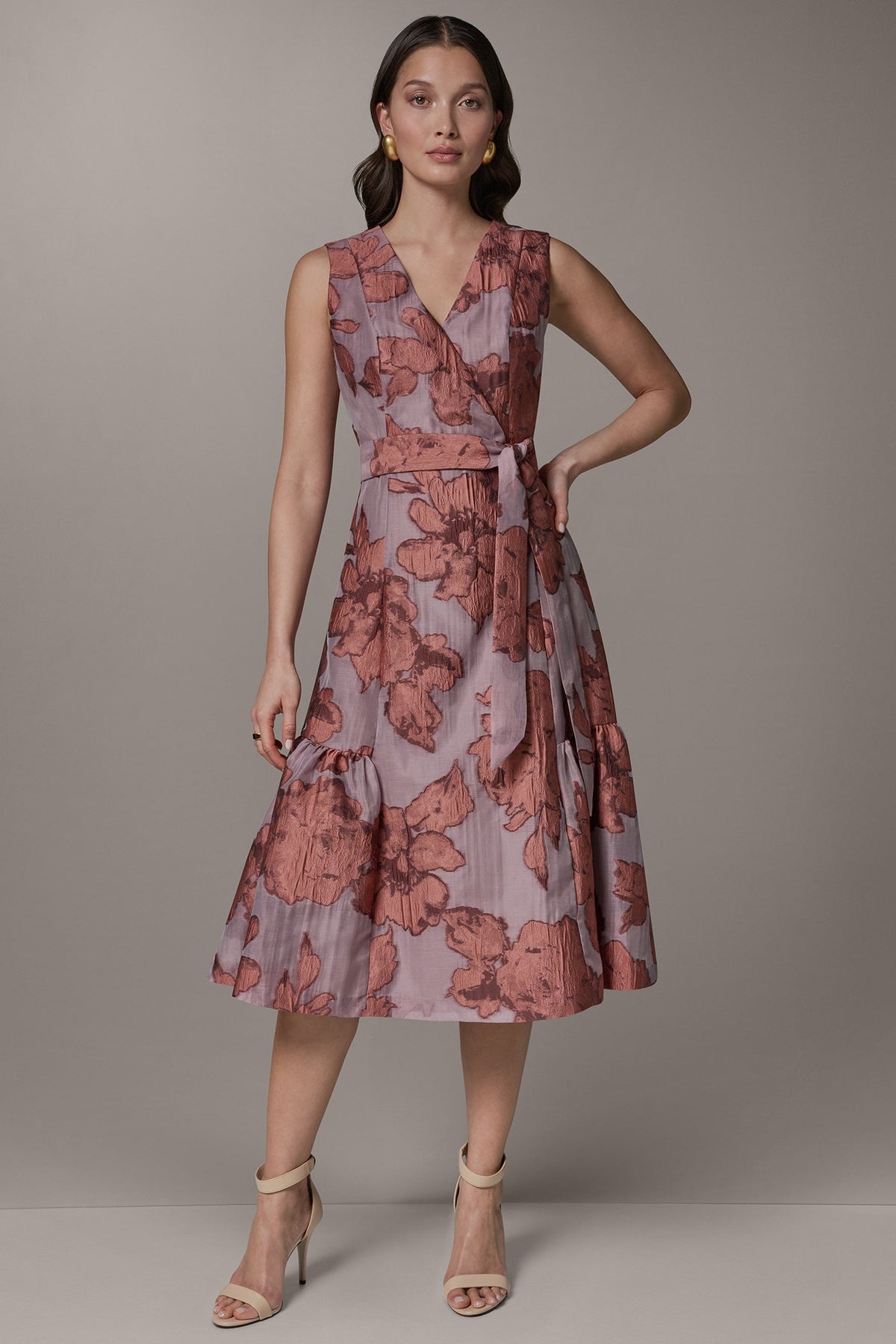 Donna Karan SLEEVELESS FLORAL MIDI FIT AND FLARE DRESS