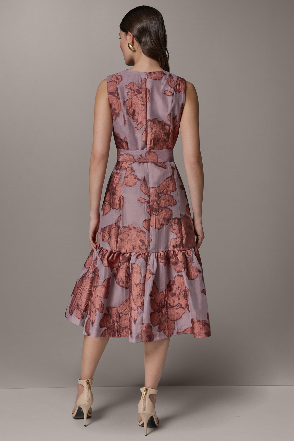Donna Karan SLEEVELESS FLORAL MIDI FIT AND FLARE DRESS