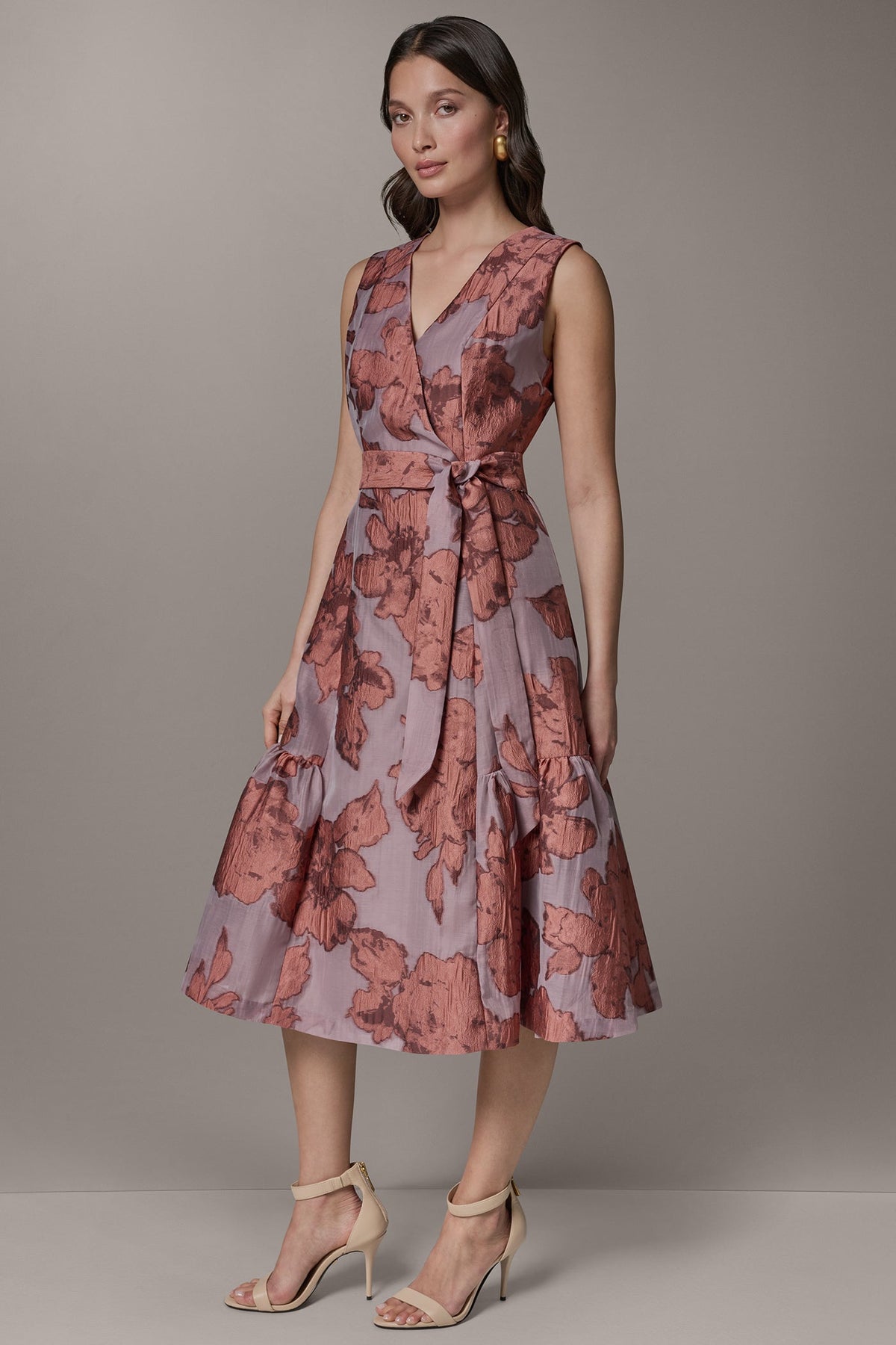 Donna Karan SLEEVELESS FLORAL MIDI FIT AND FLARE DRESS