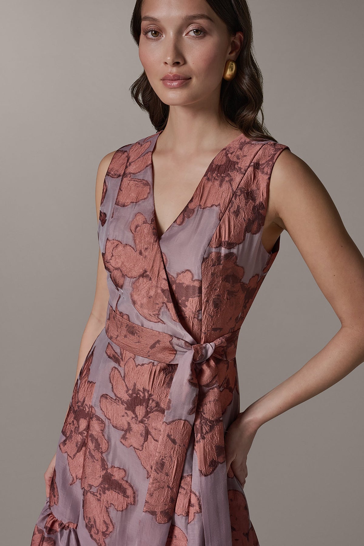 Donna Karan SLEEVELESS FLORAL MIDI FIT AND FLARE DRESS