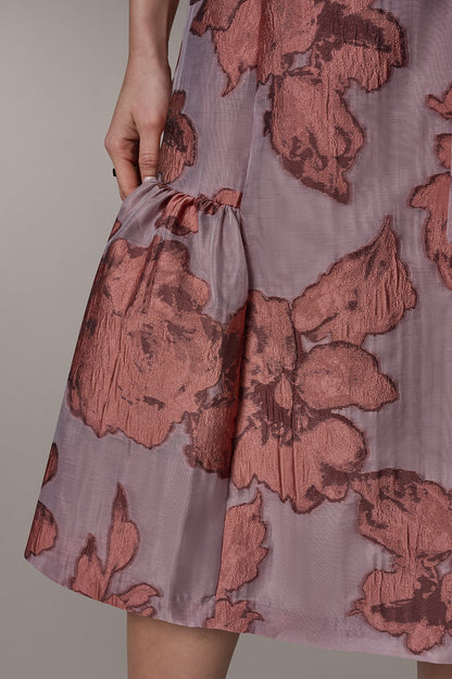 Donna Karan SLEEVELESS FLORAL MIDI FIT AND FLARE DRESS