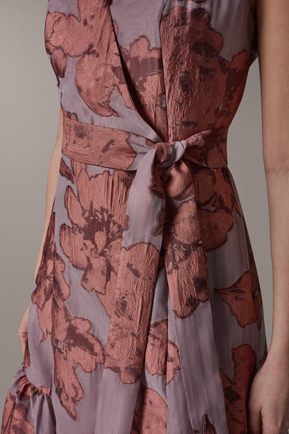 Donna Karan SLEEVELESS FLORAL MIDI FIT AND FLARE DRESS
