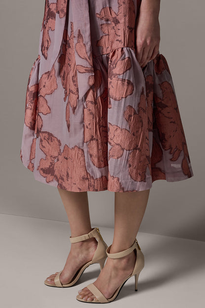 Donna Karan SLEEVELESS FLORAL MIDI FIT AND FLARE DRESS