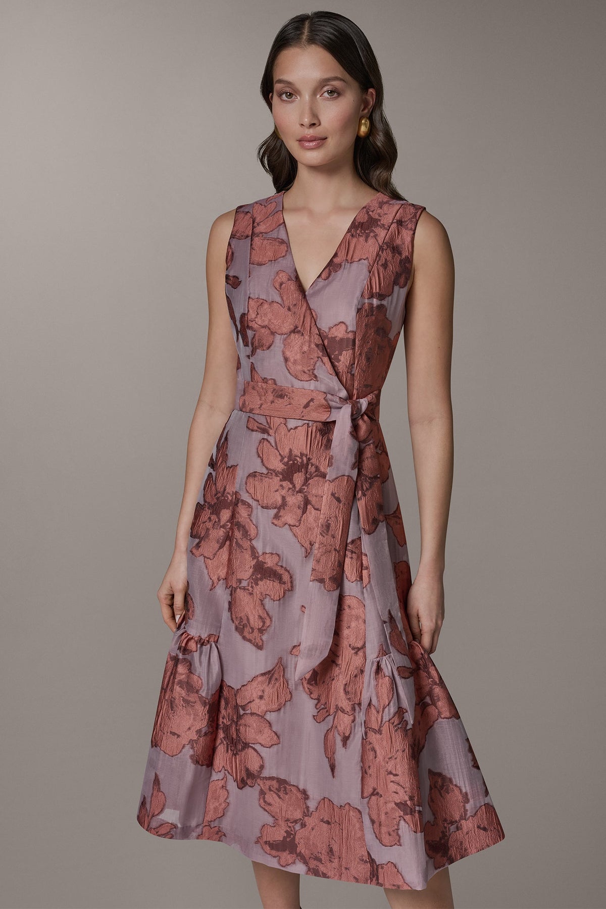 Donna Karan SLEEVELESS FLORAL MIDI FIT AND FLARE DRESS