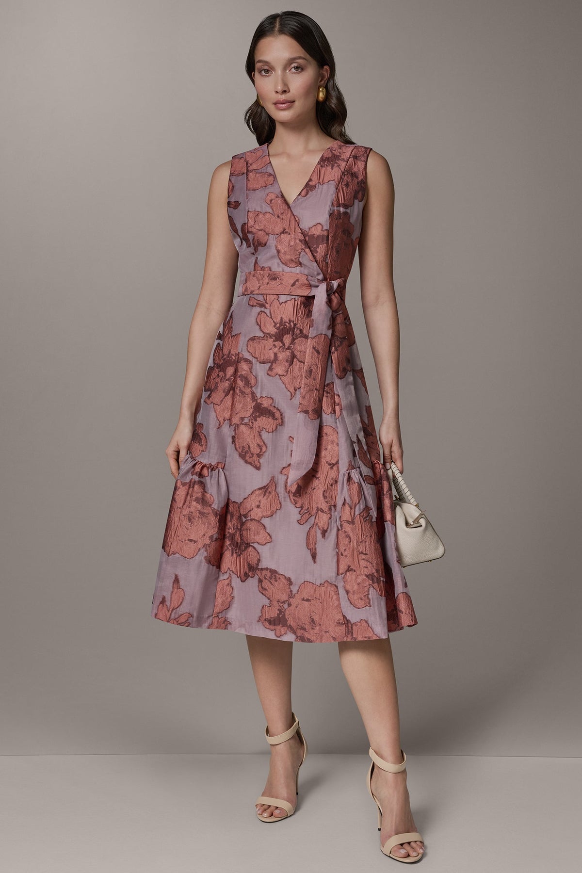 Donna Karan SLEEVELESS FLORAL MIDI FIT AND FLARE DRESS