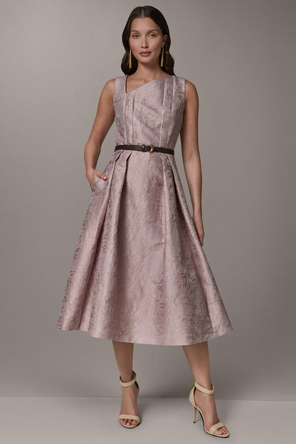 Donna Karan SLEEVELESS ASYMMETRIC MIDI FIT AND FLARE DRESS