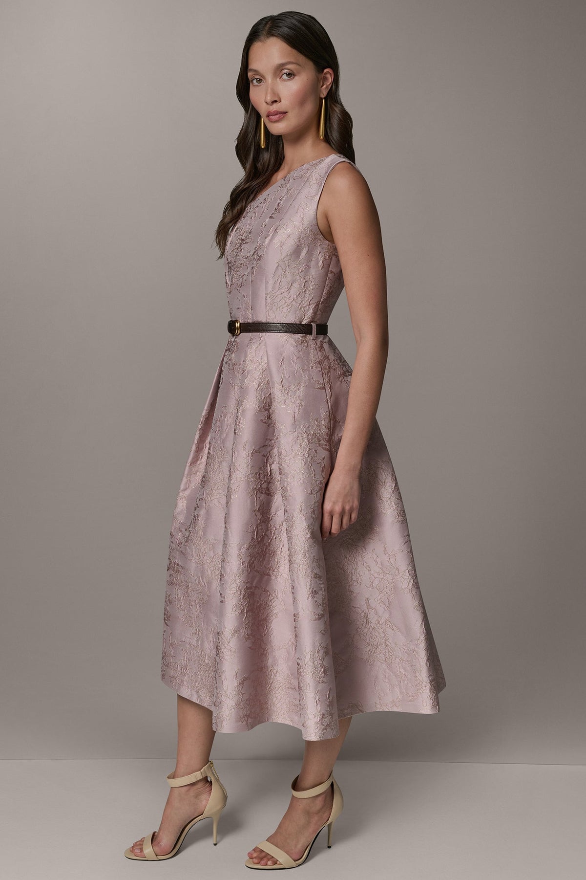 Donna Karan SLEEVELESS ASYMMETRIC MIDI FIT AND FLARE DRESS