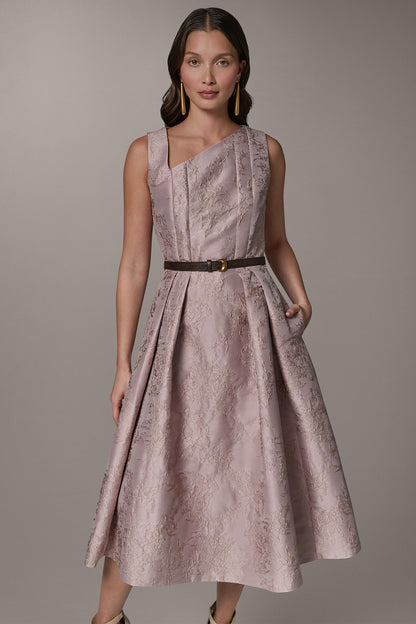 Donna Karan SLEEVELESS ASYMMETRIC MIDI FIT AND FLARE DRESS