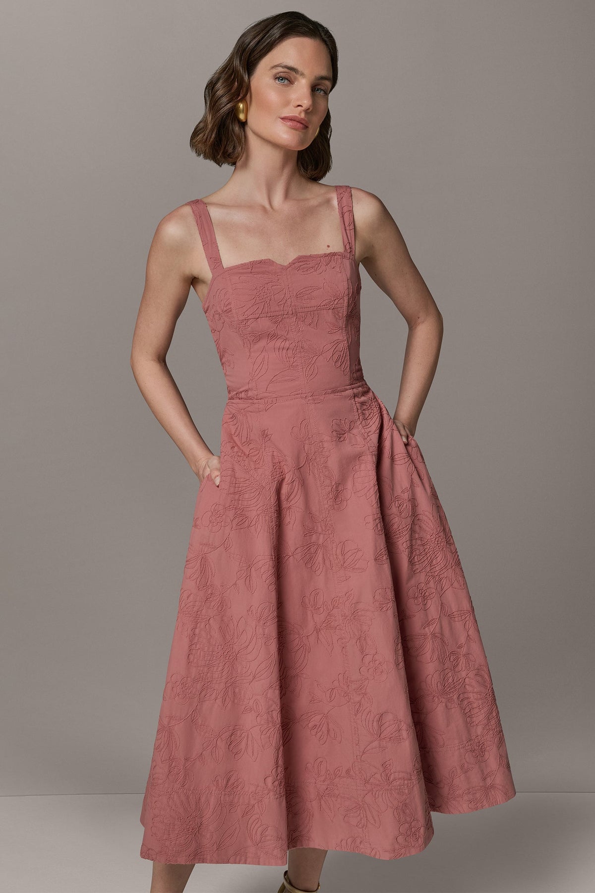Donna Karan SLEEVELESS MIDI FIT AND FLARE DRESS