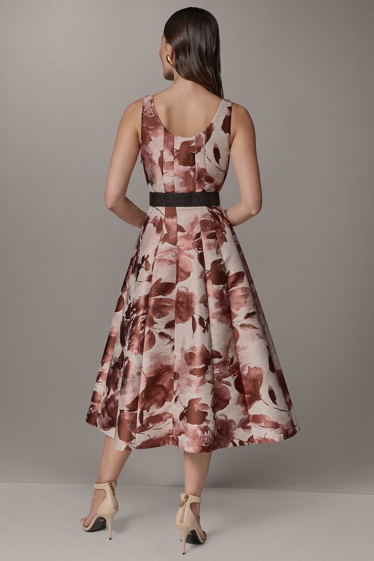 Donna Karan SLEEVELESS FLORAL MIDI FIT AND FLARE DRESS