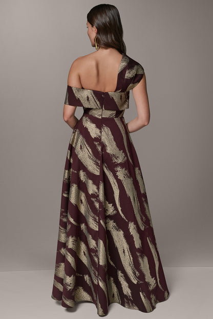 Donna Karan ONE SHOULDER METALLIC BRUSHTROKE GOWN