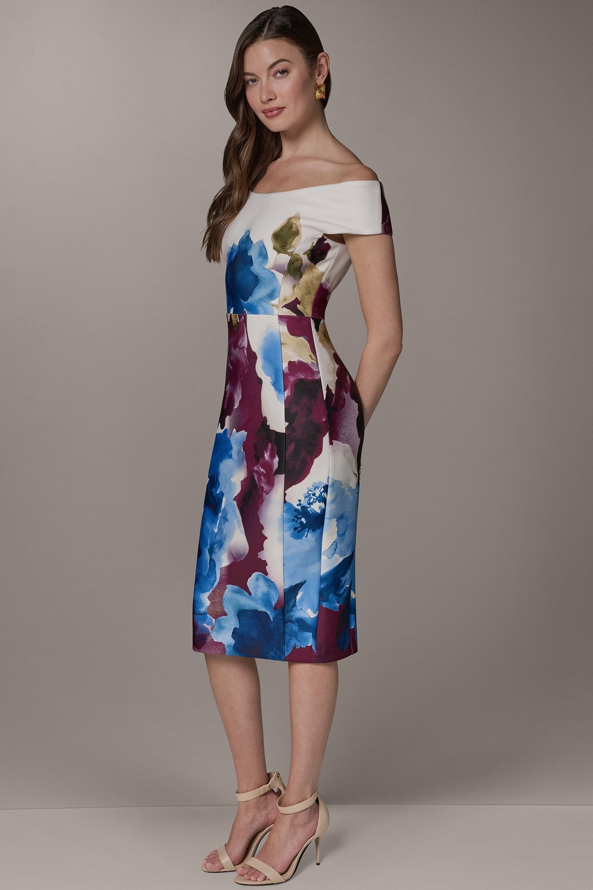 Donna Karan OFF THE SHOULDER MIDI SHEATH DRESS