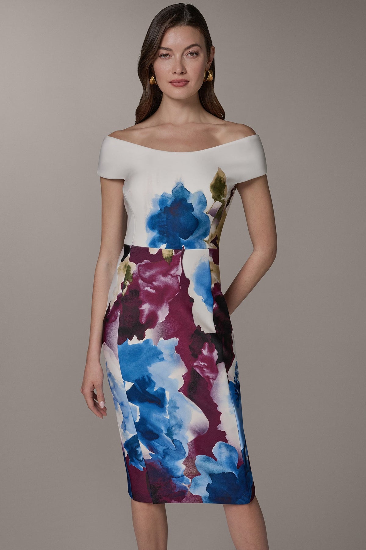 Donna Karan OFF THE SHOULDER MIDI SHEATH DRESS