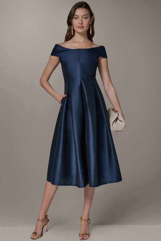 Donna Karan OFF THE SHOULDER MIDI FIT AND FLARE DRESS