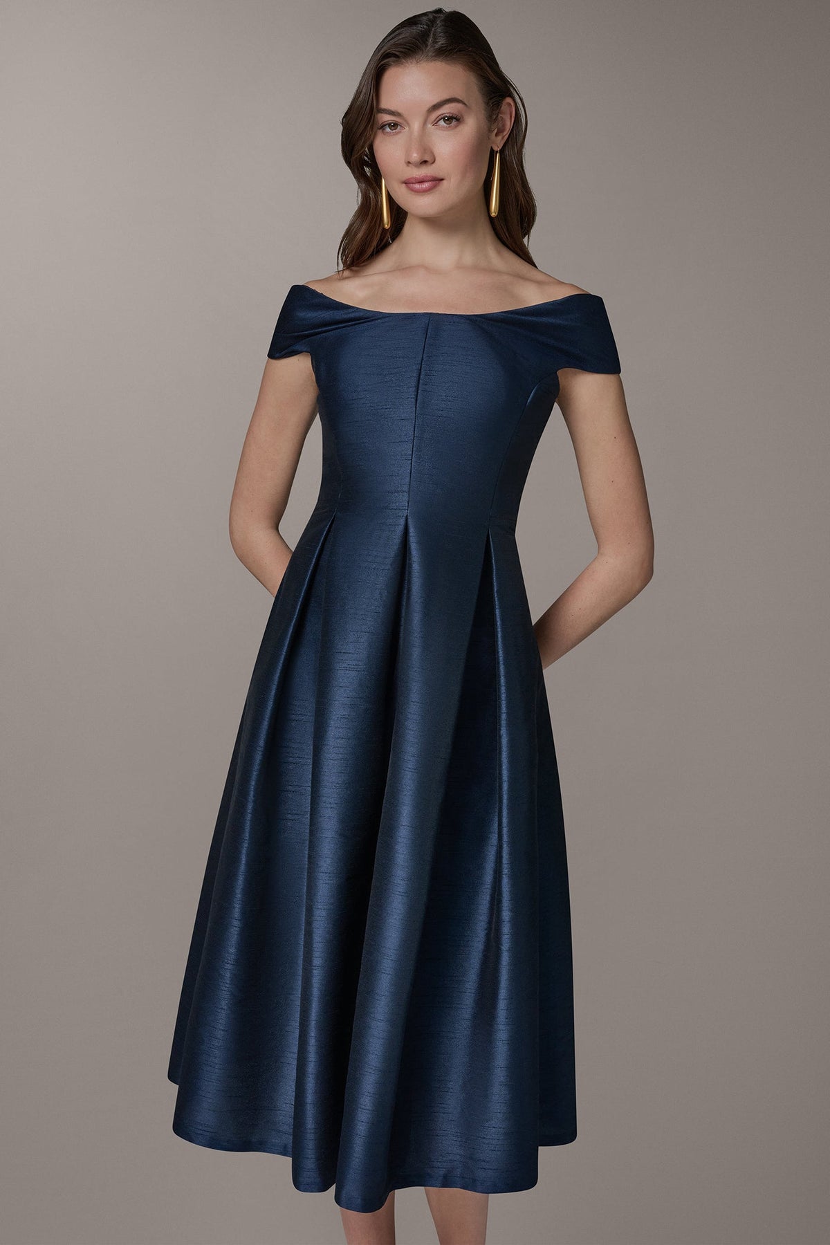 Donna Karan OFF THE SHOULDER MIDI FIT AND FLARE DRESS