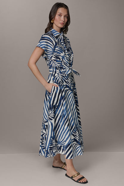 Donna Karan SHORT SLEEVE TIE FRONT MAXI SHIRT DRESS