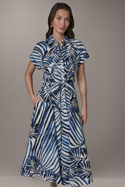 Donna Karan SHORT SLEEVE TIE FRONT MAXI SHIRT DRESS