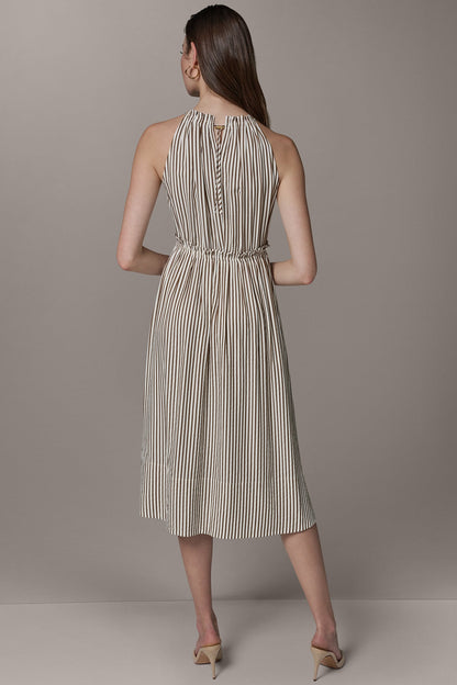 Donna Karan SLEEVELESS DRAWSTRING WAIST MIDI HALTER DRESS