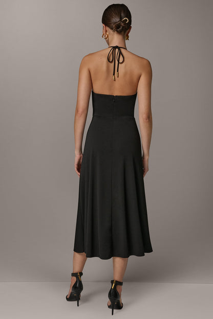 Donna Karan SLEEVELESS COWL NECK MIDI HALTER DRESS