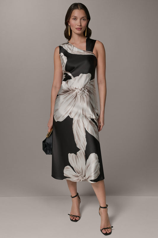 Donna Karan SLEEVELESS ASYMMETRIC MIDI HALTER DRESS