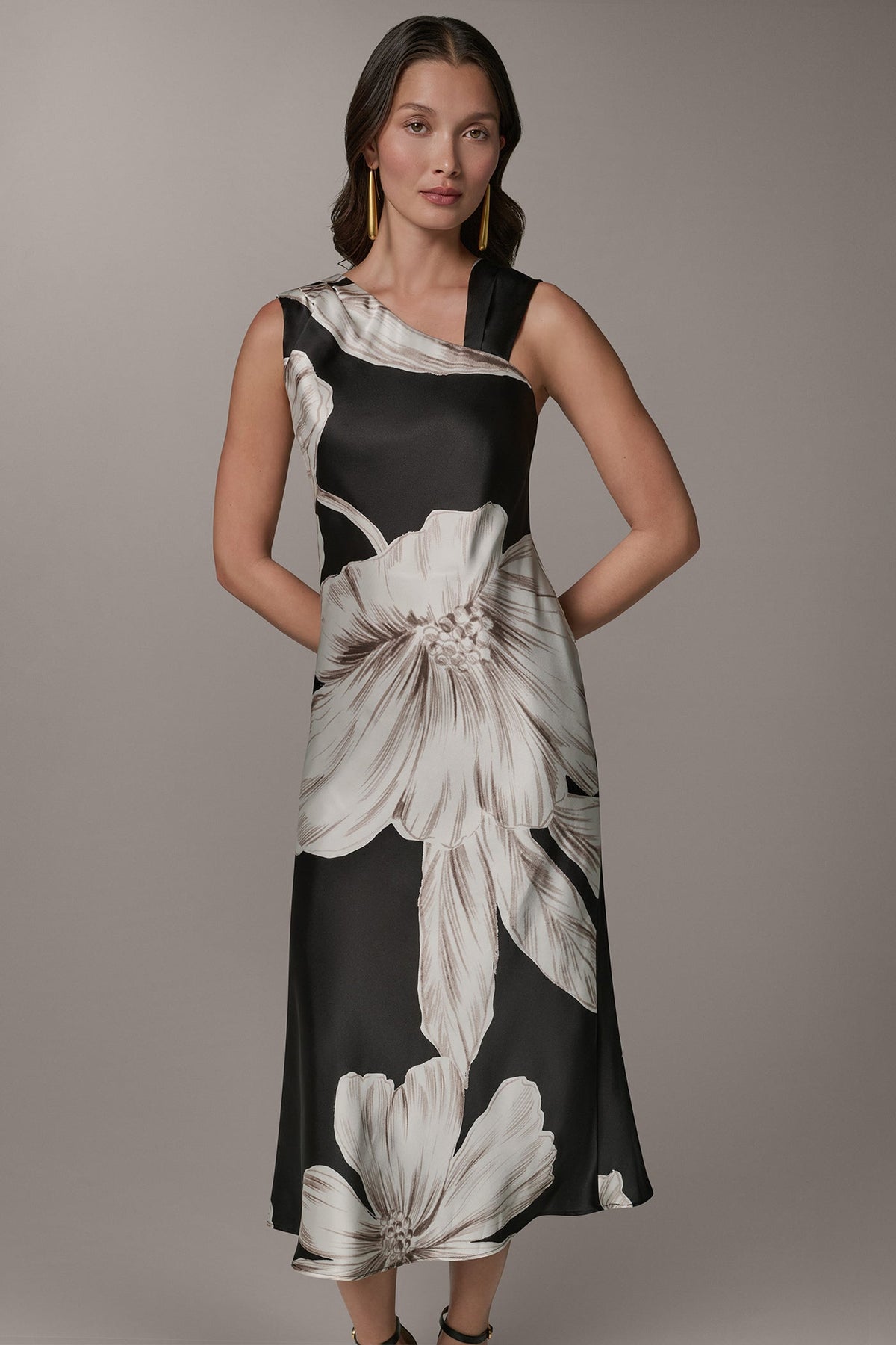 Donna Karan SLEEVELESS ASYMMETRIC MIDI HALTER DRESS