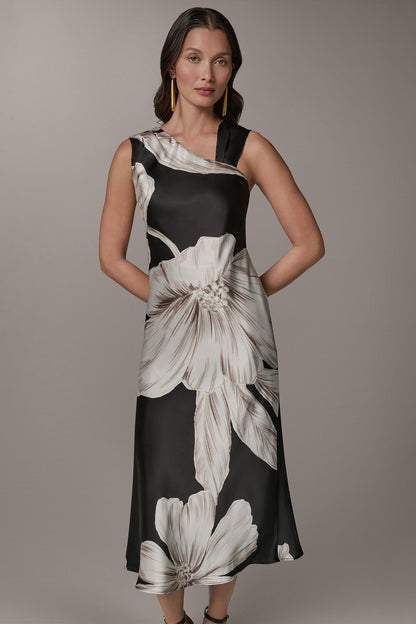Donna Karan SLEEVELESS ASYMMETRIC MIDI HALTER DRESS
