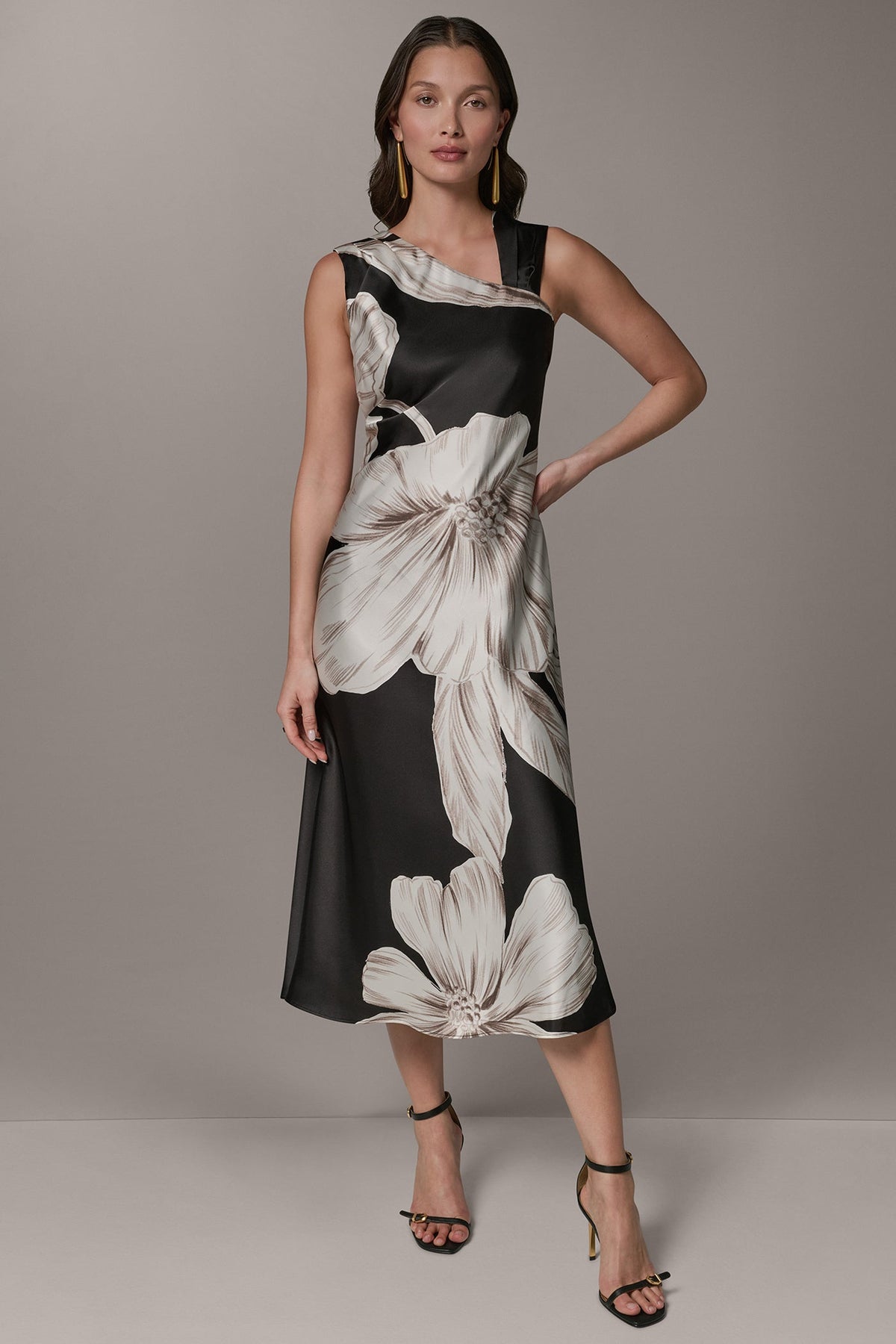 Donna Karan SLEEVELESS ASYMMETRIC MIDI HALTER DRESS