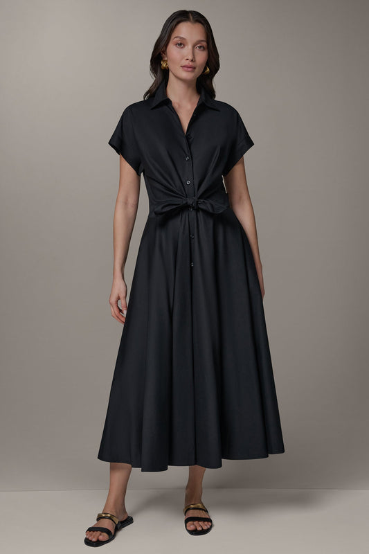 Donna Karan SHORT SLEEVE TIE FRONT MAXI SHIRT DRESS