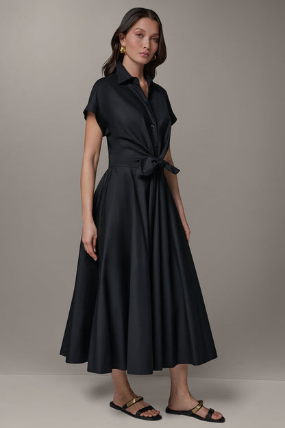 Donna Karan SHORT SLEEVE TIE FRONT MAXI SHIRT DRESS