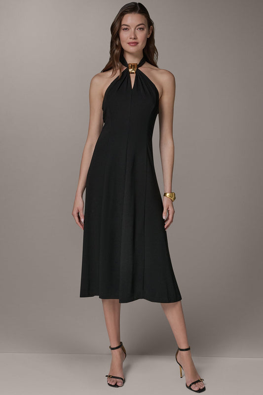 Donna Karan SLEEVELESS MIDI A-LINE HALTER DRESS