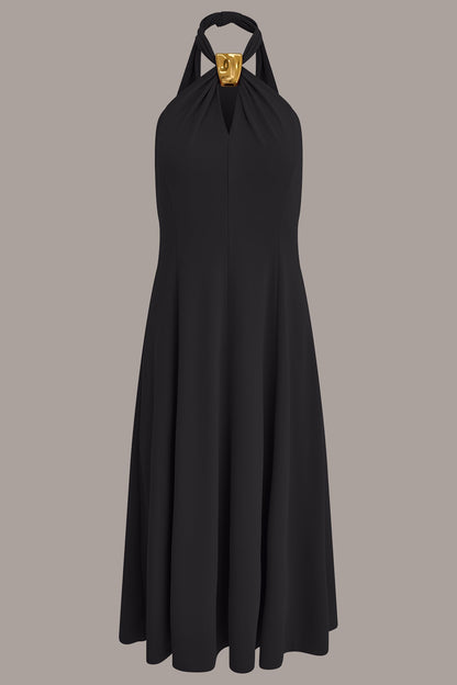 Donna Karan SLEEVELESS MIDI A-LINE HALTER DRESS