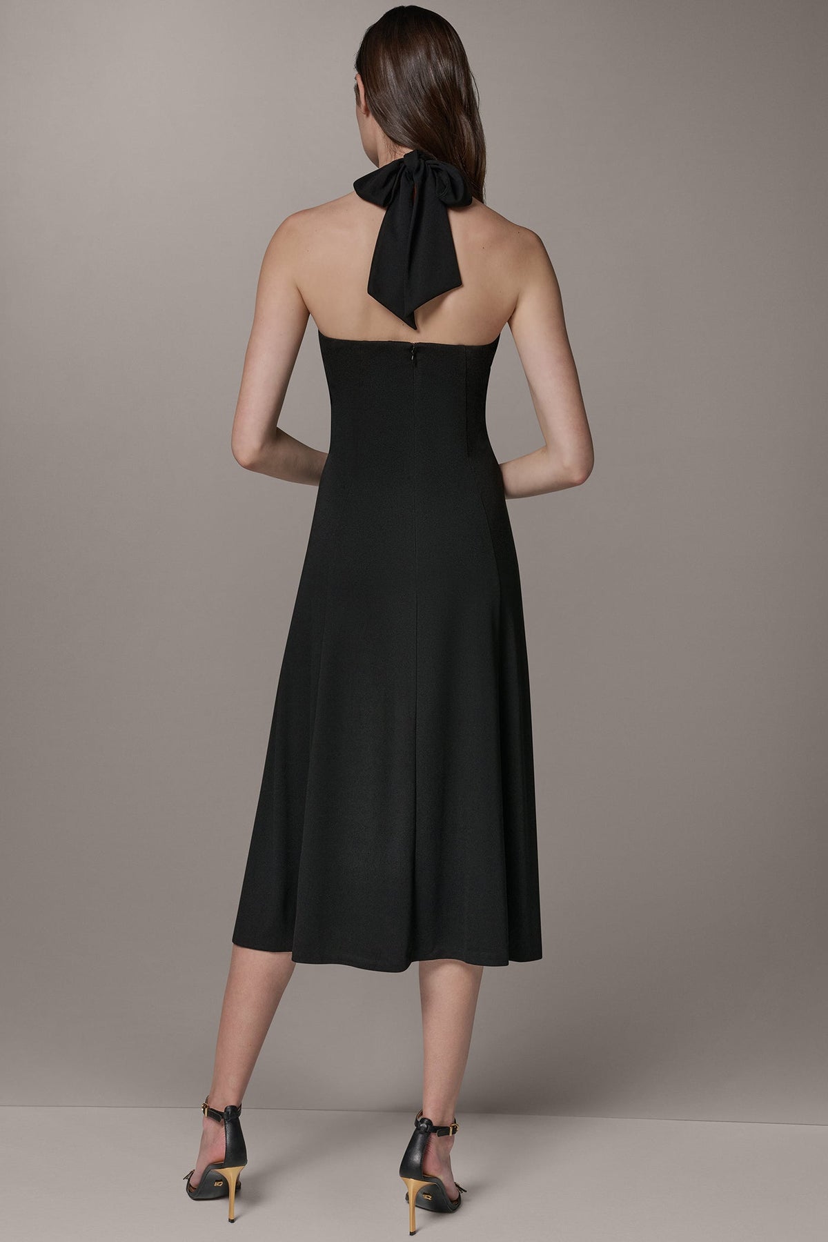 Donna Karan SLEEVELESS MIDI A-LINE HALTER DRESS