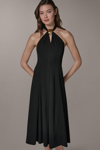 Donna Karan SLEEVELESS MIDI A-LINE HALTER DRESS
