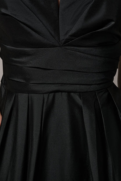 Donna Karan SLEEVELESS V-NECK TAFFETA MIDI COCKTAIL DRESS