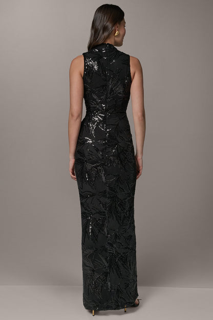 Donna Karan SLEEVELESS WRAP-EFFECT SEQUIN GOWN