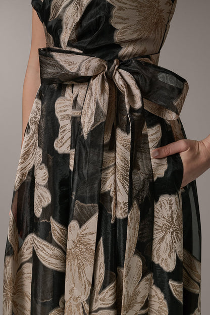 Donna Karan STRAPLESS SWEETHEART METALLIC FLORAL BALL GOWN