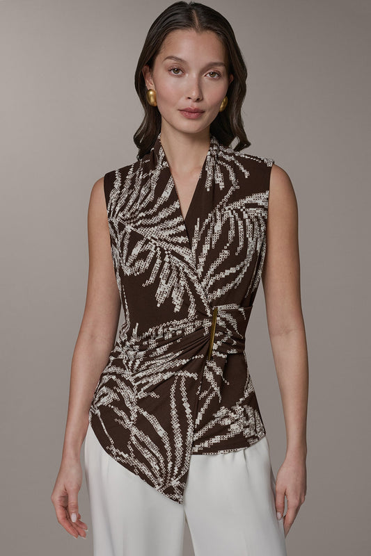 Donna Karan FLORAL FAUX WRAP TOP