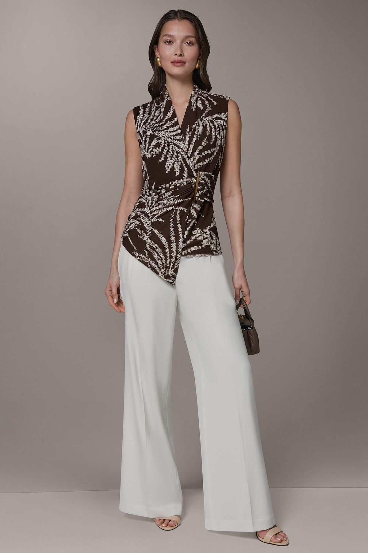 Donna Karan FLORAL FAUX WRAP TOP