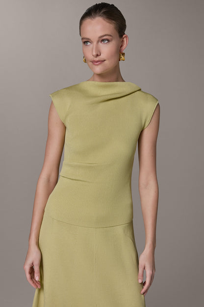 Donna Karan SLEEVELESS ASYMMETRIC BOATNECK SWEATER