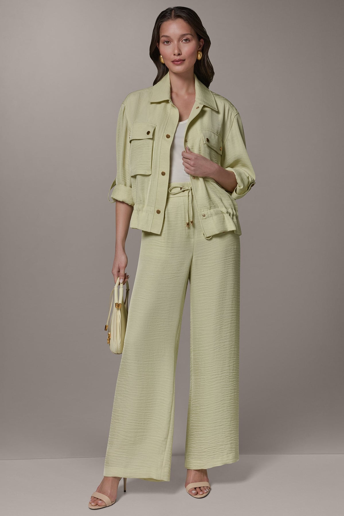 Donna Karan LONG SLEEVE TIE WAIST SHIRT