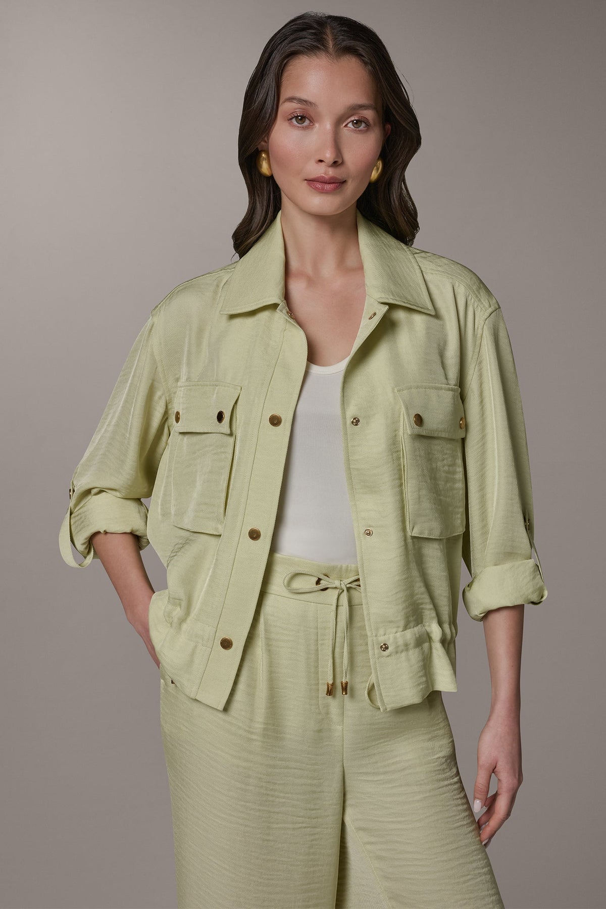Donna Karan LONG SLEEVE TIE WAIST SHIRT